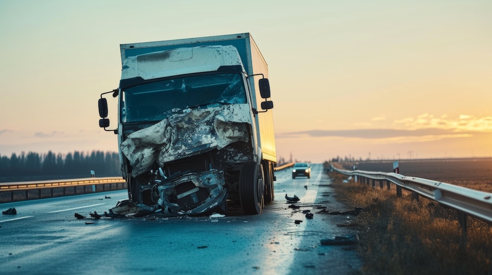 Traffic accident semi-truck crash on the road.